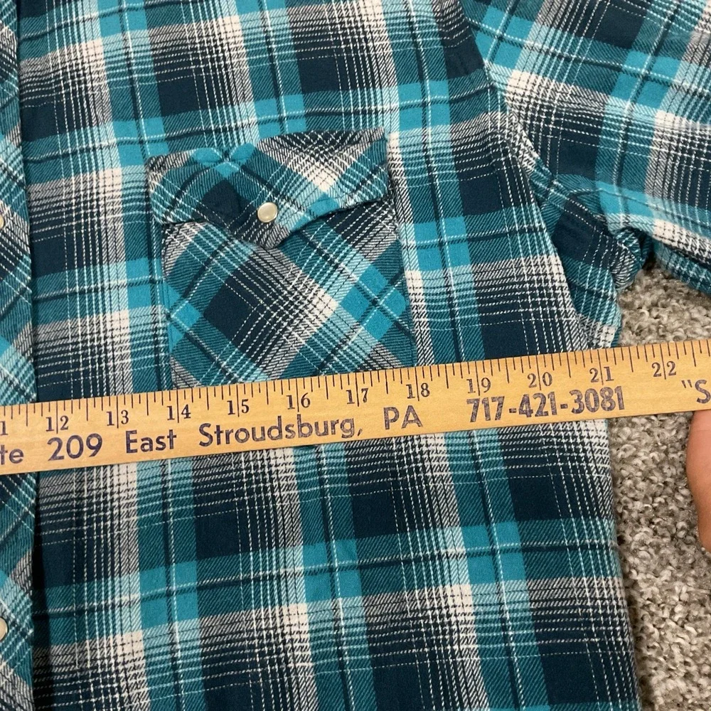 Wrangler Wrancher Pearl Snap Western Shirt Men's XLT Blue Plaid Cowboy